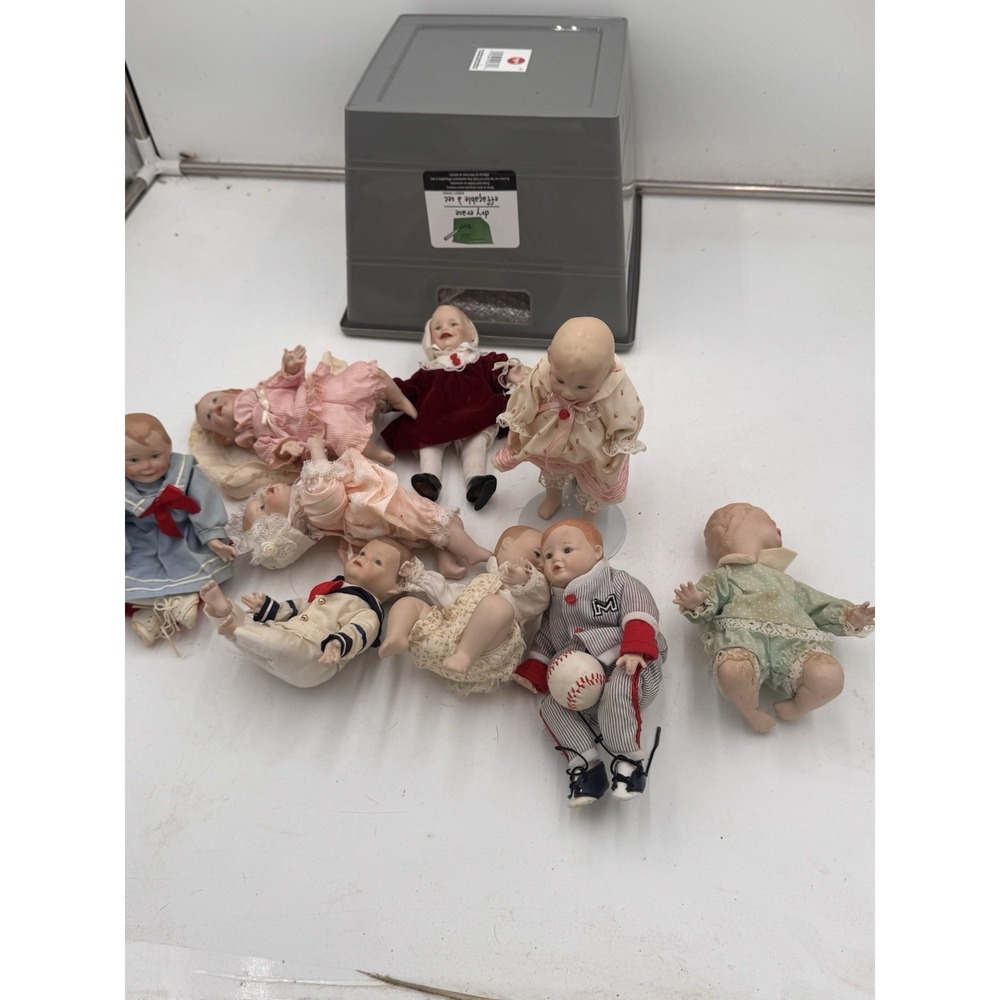 Lot of 10 Vintage Porecian Dolls Baby Children Porcelain Bisque Dollhouse Dolls